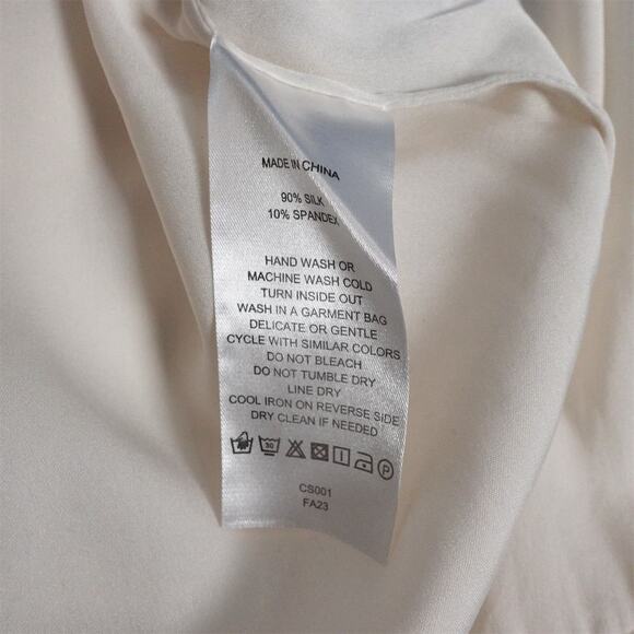 GUC Quince Women's XS Ivory Silk Blend Notch Collar Blouse Long Sleeve 3134-22 - Picture 8 of 12